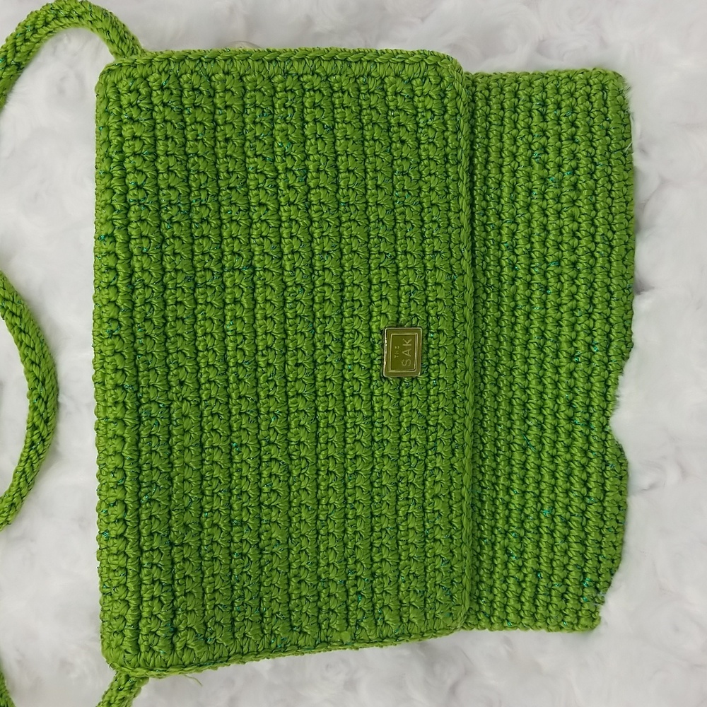 The Sak Crochet Lime Green with Green Sparkle Square Zipper Crossbody Bag - Picture 4 of 14